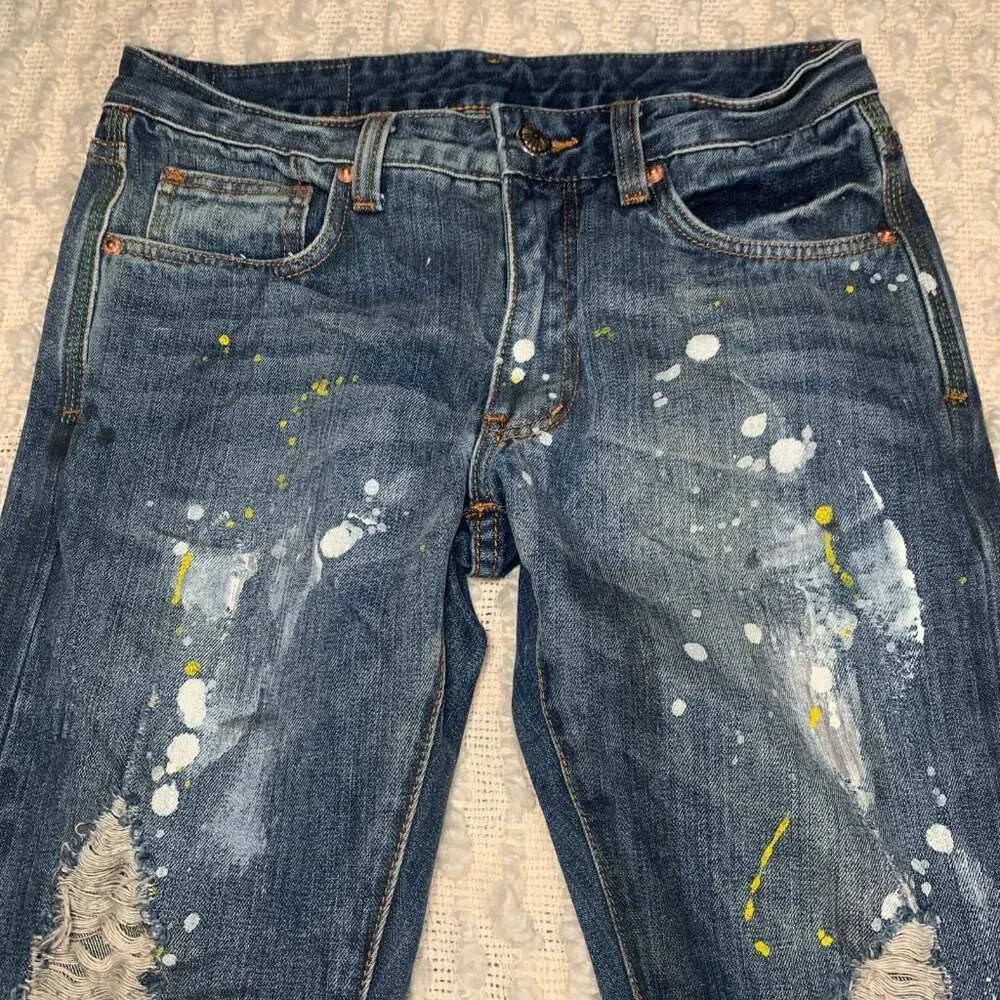 HARDLY EVER JEANS‎ JOGGERS SIZE 30 PAINT DISTRESSED STRAIGHT LEG